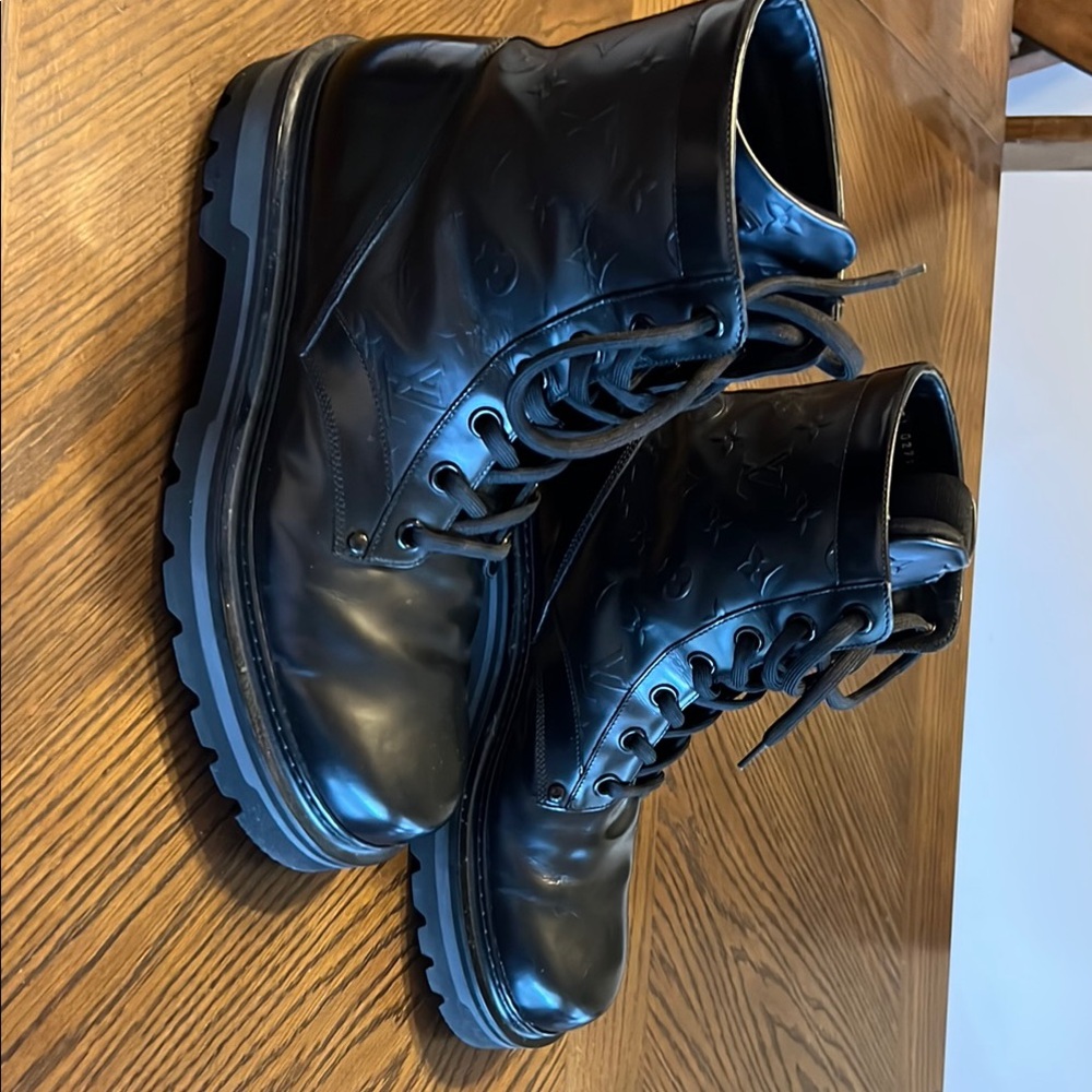 Louis Vuitton Black Leather Combat Boots